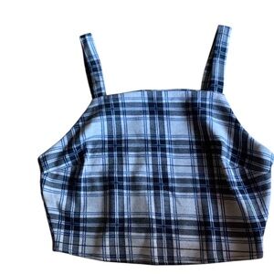 ➰ Bershka Blue Checked Plaid Y2K Crop Top ➰